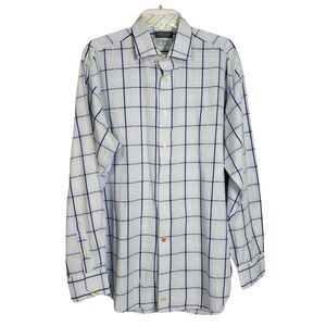 Thomas Dean Mens Shirt Size XL Blue Flip Cuff Button Front Long Sleeve Plaid